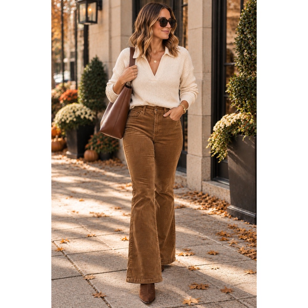 LRL Ralph Lauren Corduroy Bootcut Pants Sz 14P Brown Country Classic Preppy